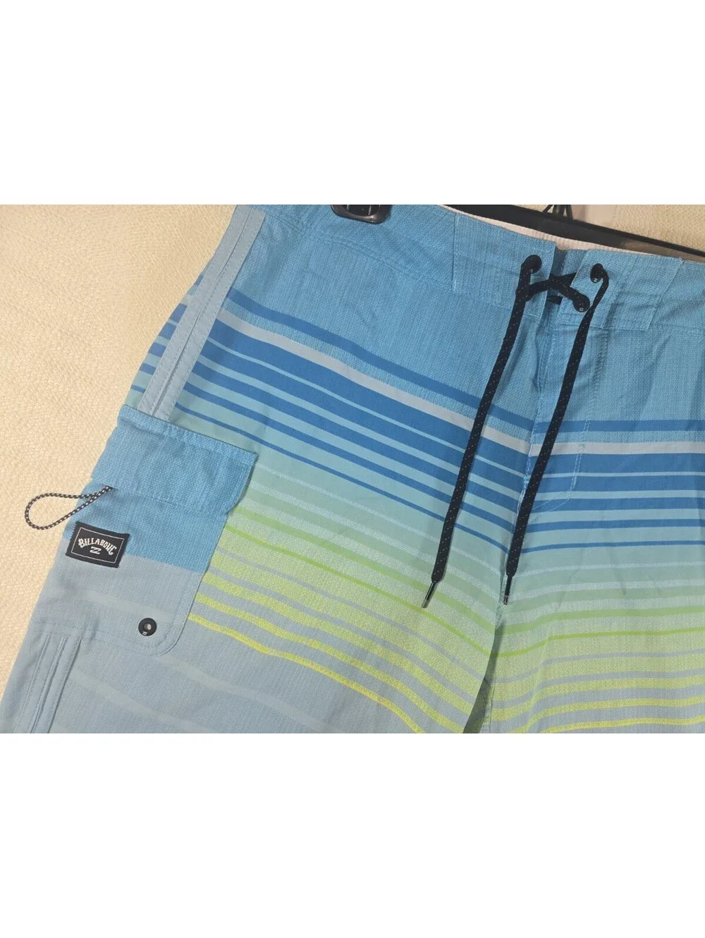 Billabong 73 Pro Recycler Board Shorts Mens 33 Blue Lime Stripe Stretch Swim